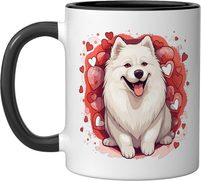 Taza cerámica para perro Samoyed con diseño de corazones negro/blanco