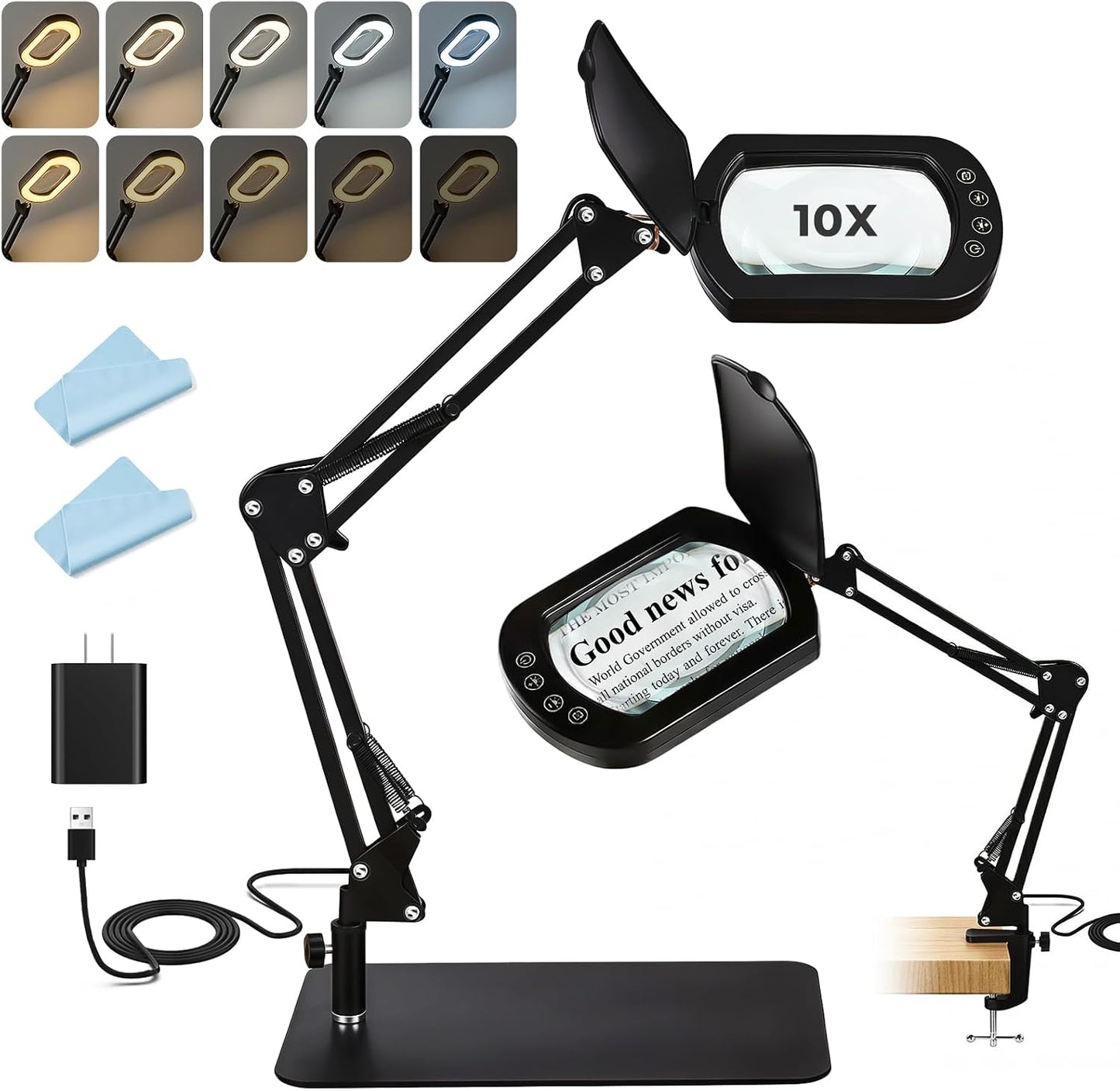 Lupa cuadrada 10x con luz LED 80 luces 5 modos