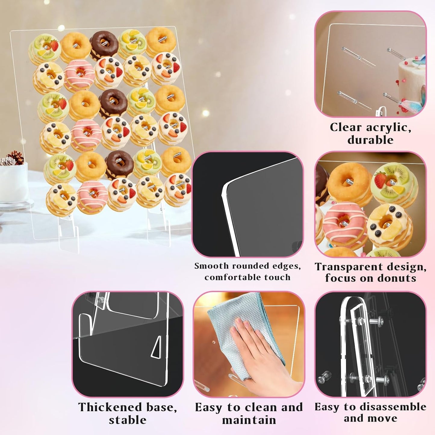 Soporte pared donas acrílico capacidad 60
