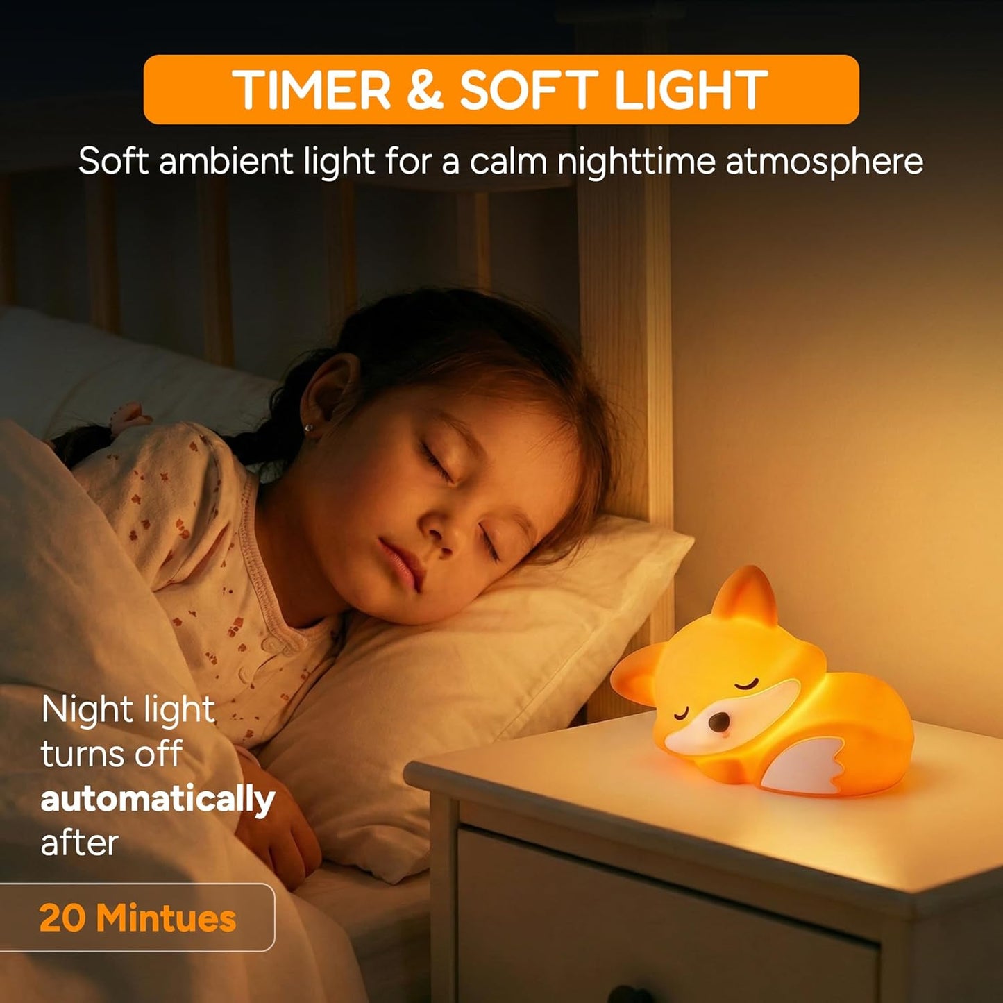 Luz Nocturna Zorro Silicona Recargable Temporizador Dormitorio