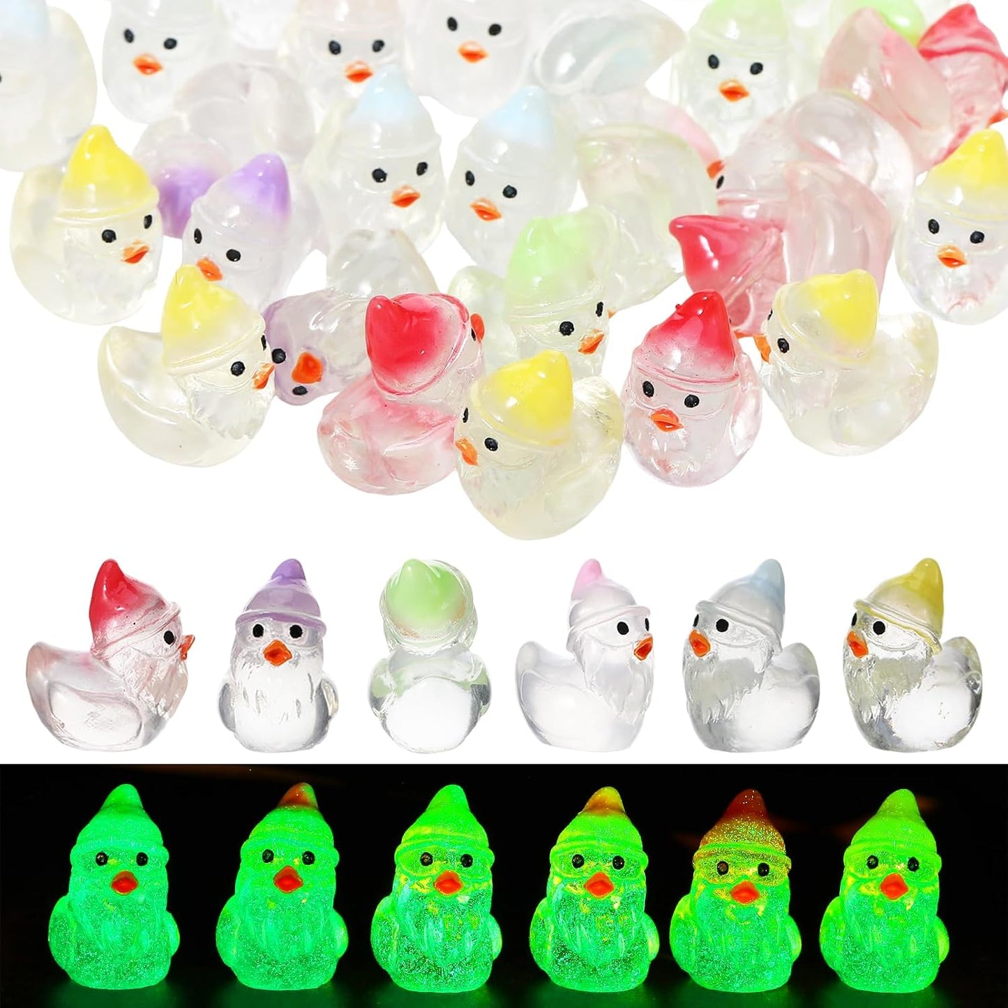 60 Mini Patos Luminosos Resina para Jardín de Hadas
