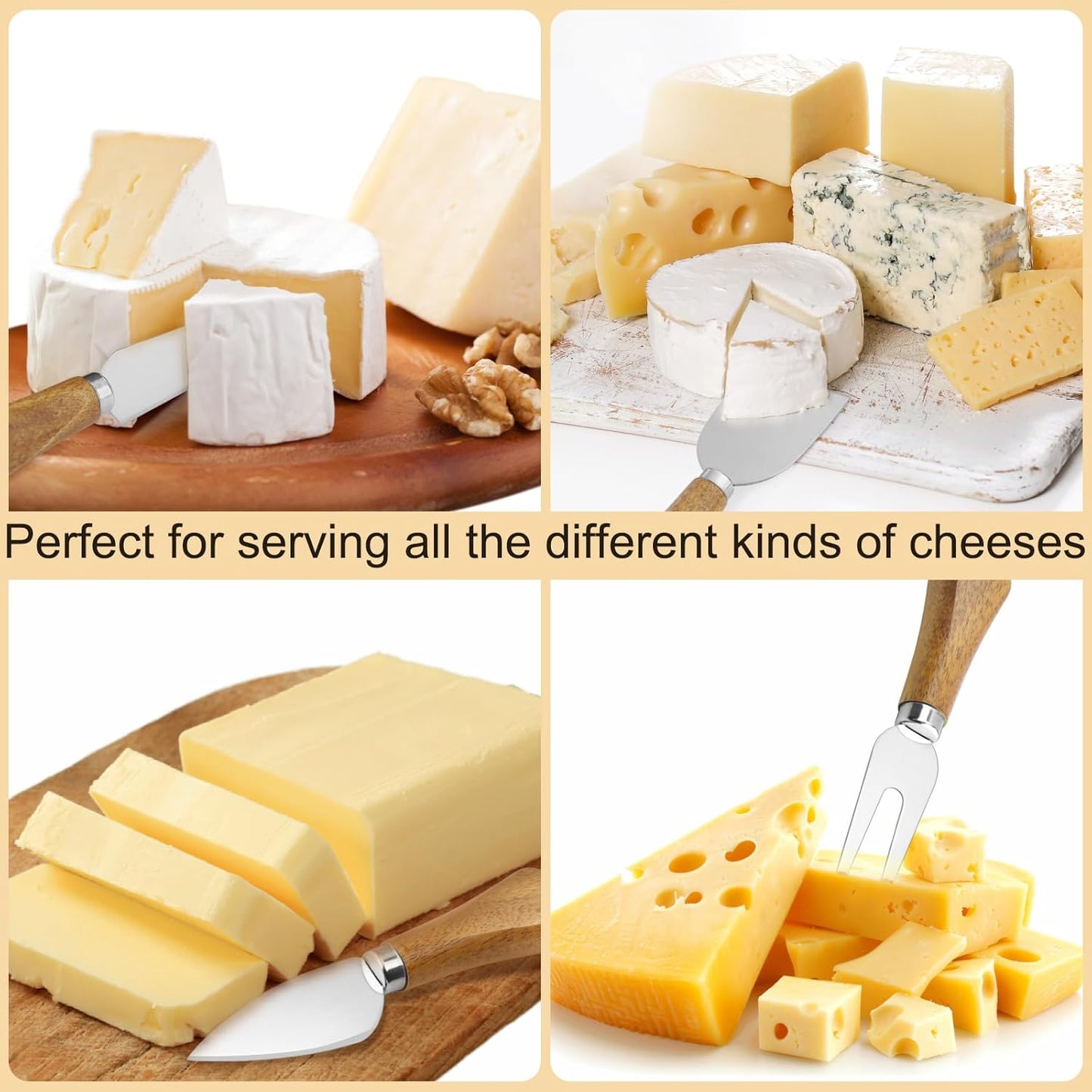 Set 8 Cuchillos Queso Acero Inox Asa Madera