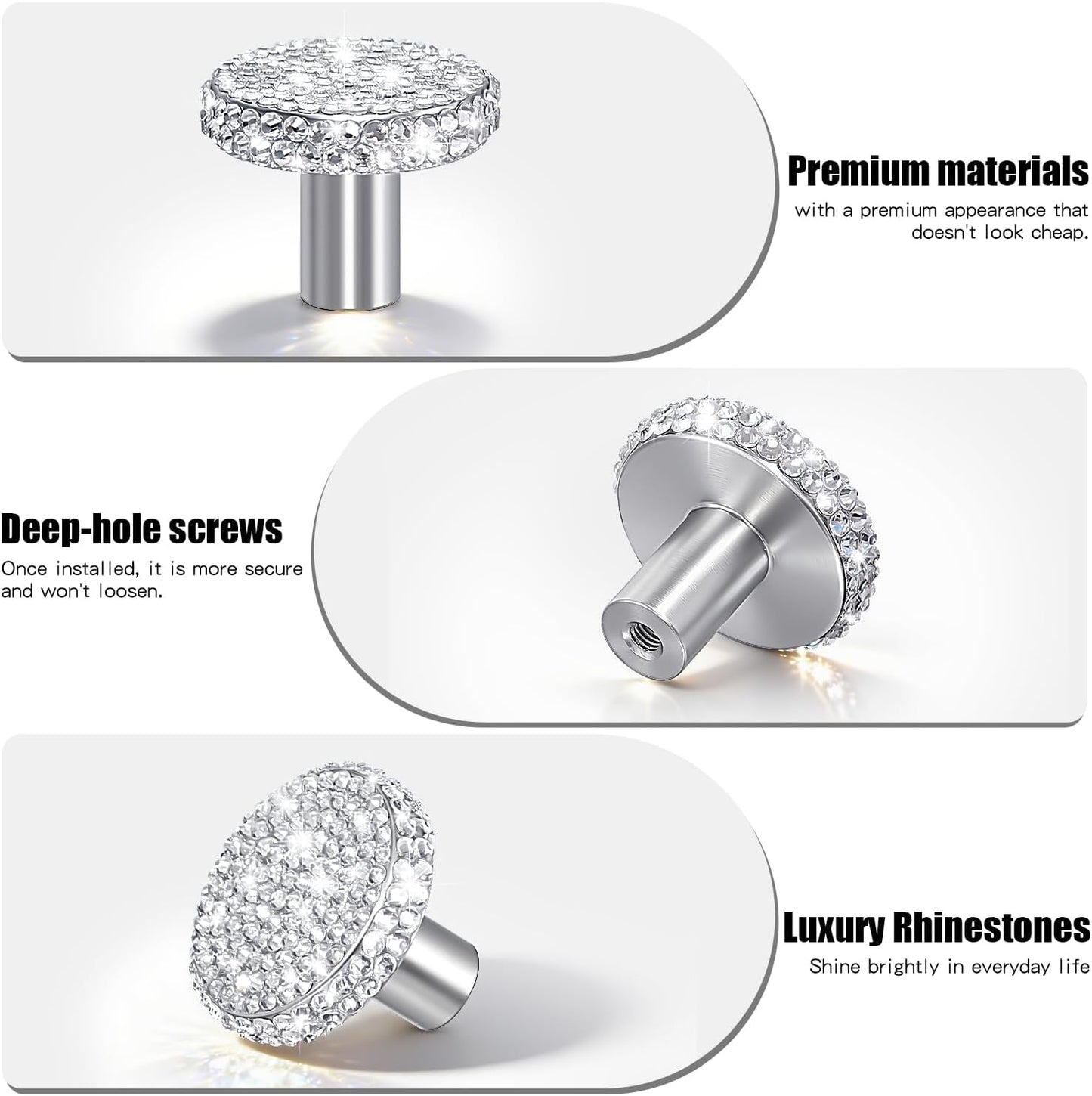 2 Pzas Manillas Baño Cocina Cristal Rhinestone Blanco