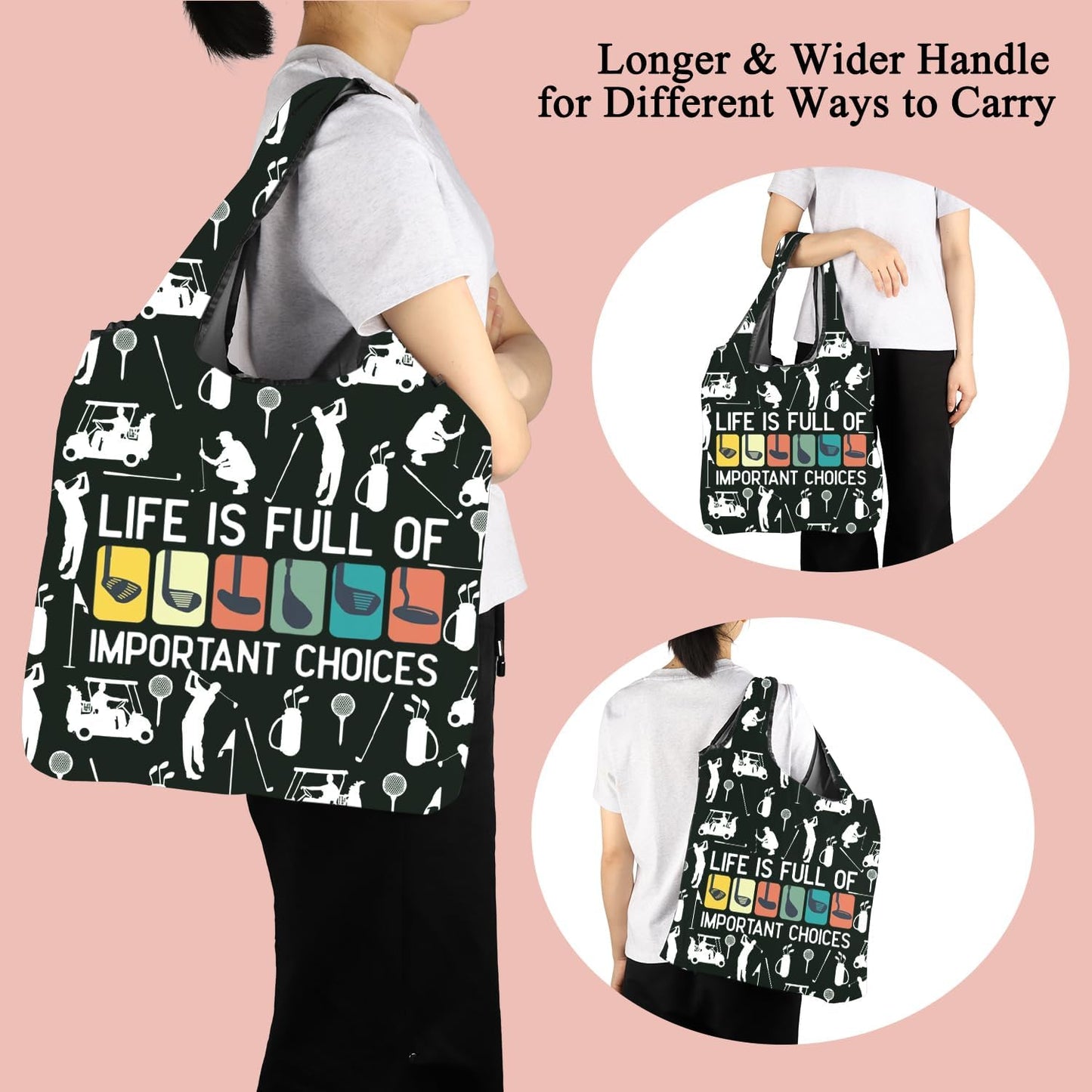 Bolsa tote reutilizable para golf con tema de golf
