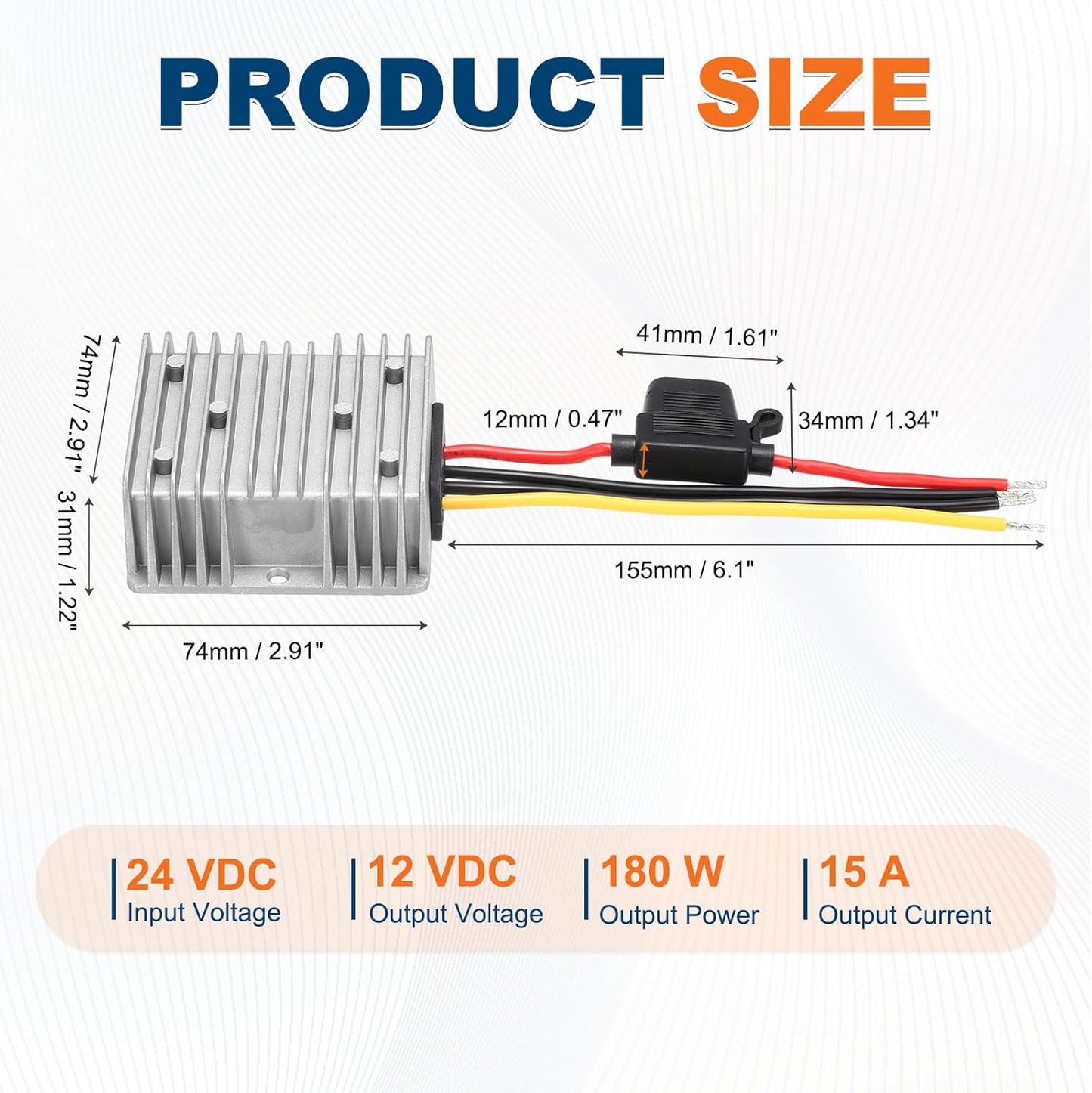 Convertidor voltaje 24V a 12V 180W para coche con fusible
