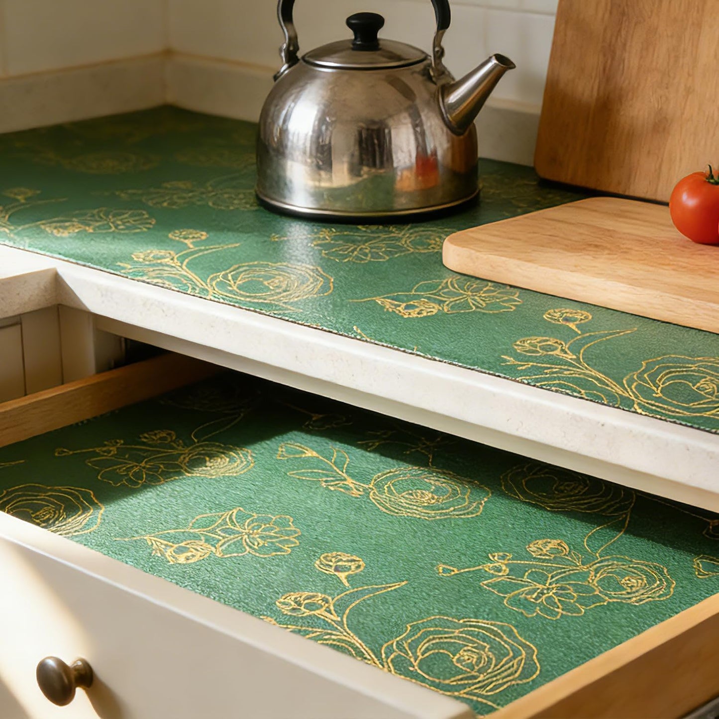 Revestimiento de estante para armarios cocina no adhesivo antideslizante fondo verde