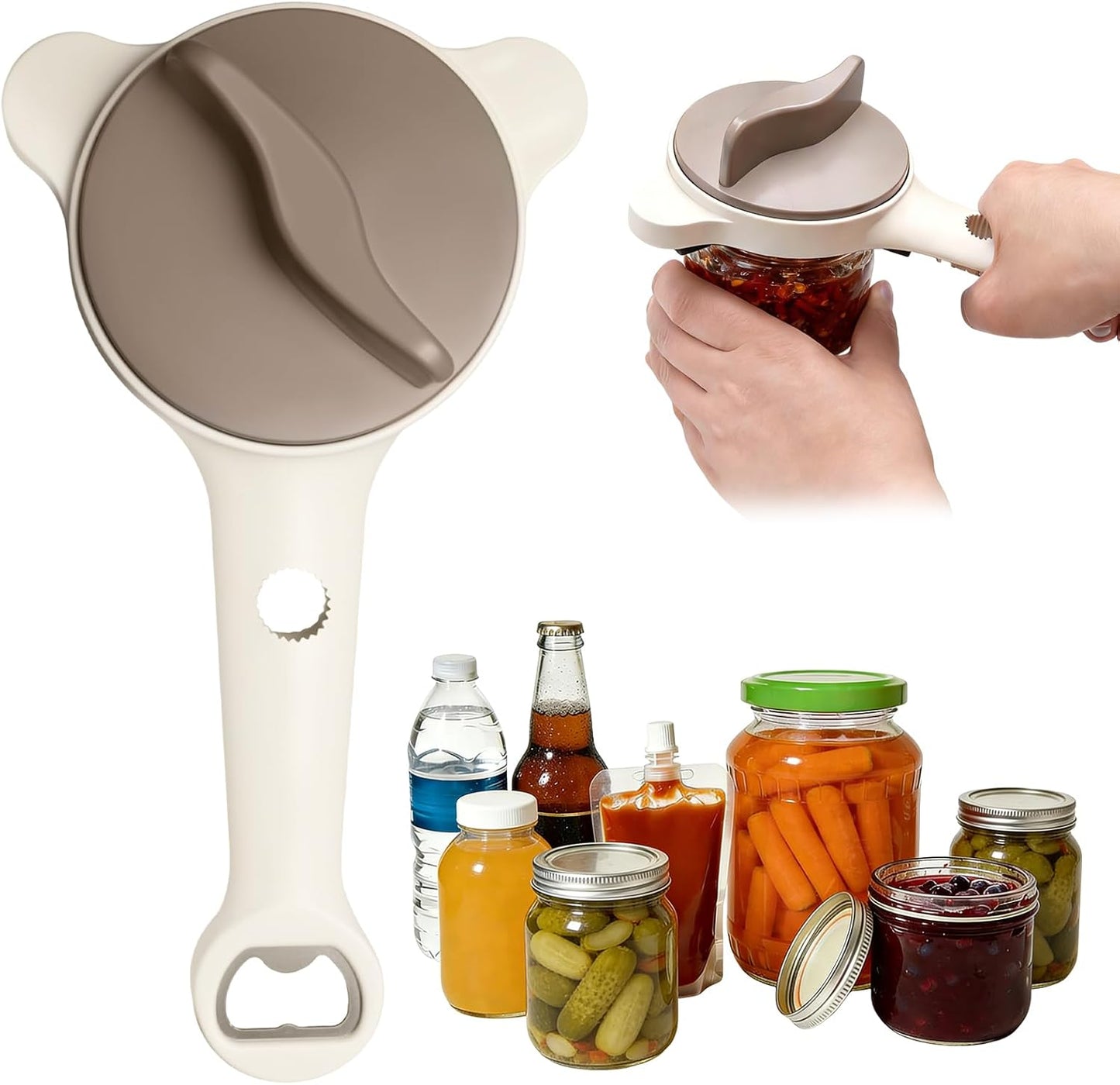 Abrebotellas multifuncional 4 en 1 de acero inoxidable ajustable