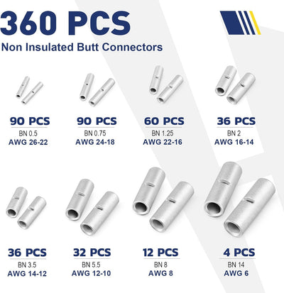 Set 360 Pzas Conectores Crimp Cable Cobre AWG26-6