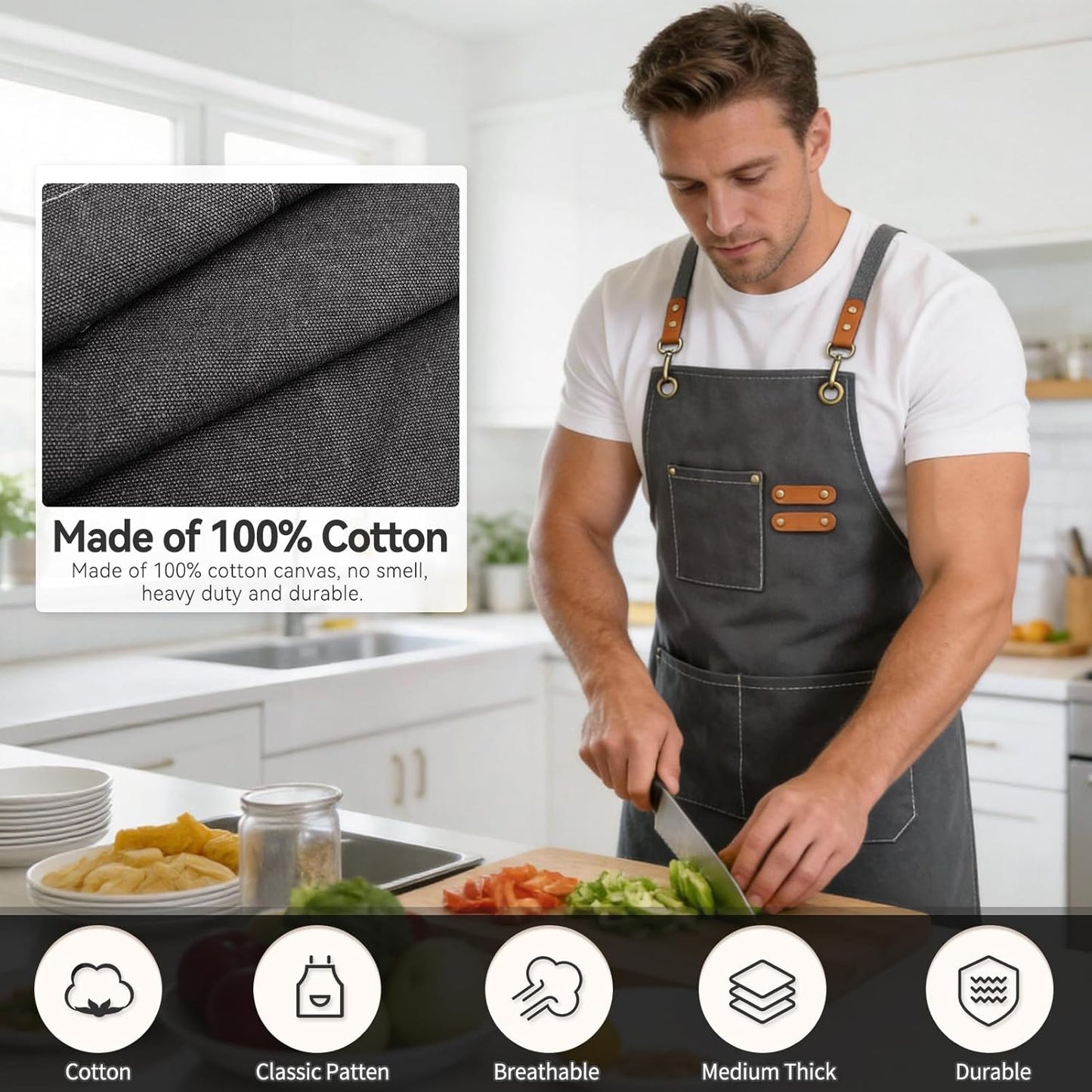Delantal de chef con bolsillos grandes de lona resistente