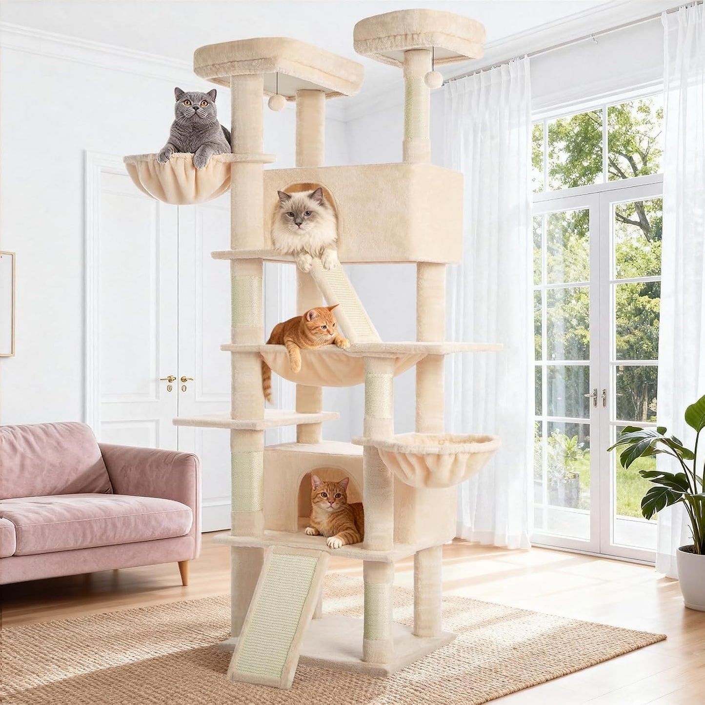 Torre gatos 82pulg sisal hamaca 2 perchas cestas