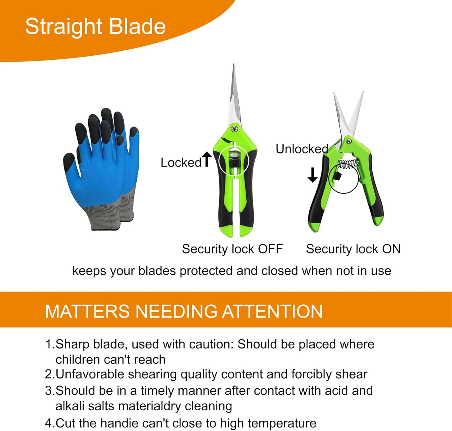 5 Tijeras de Jardín Acero Inox con Guantes