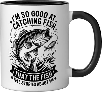 Taza Cerámica para Pescar Relatos de Peces Negro/Blanco