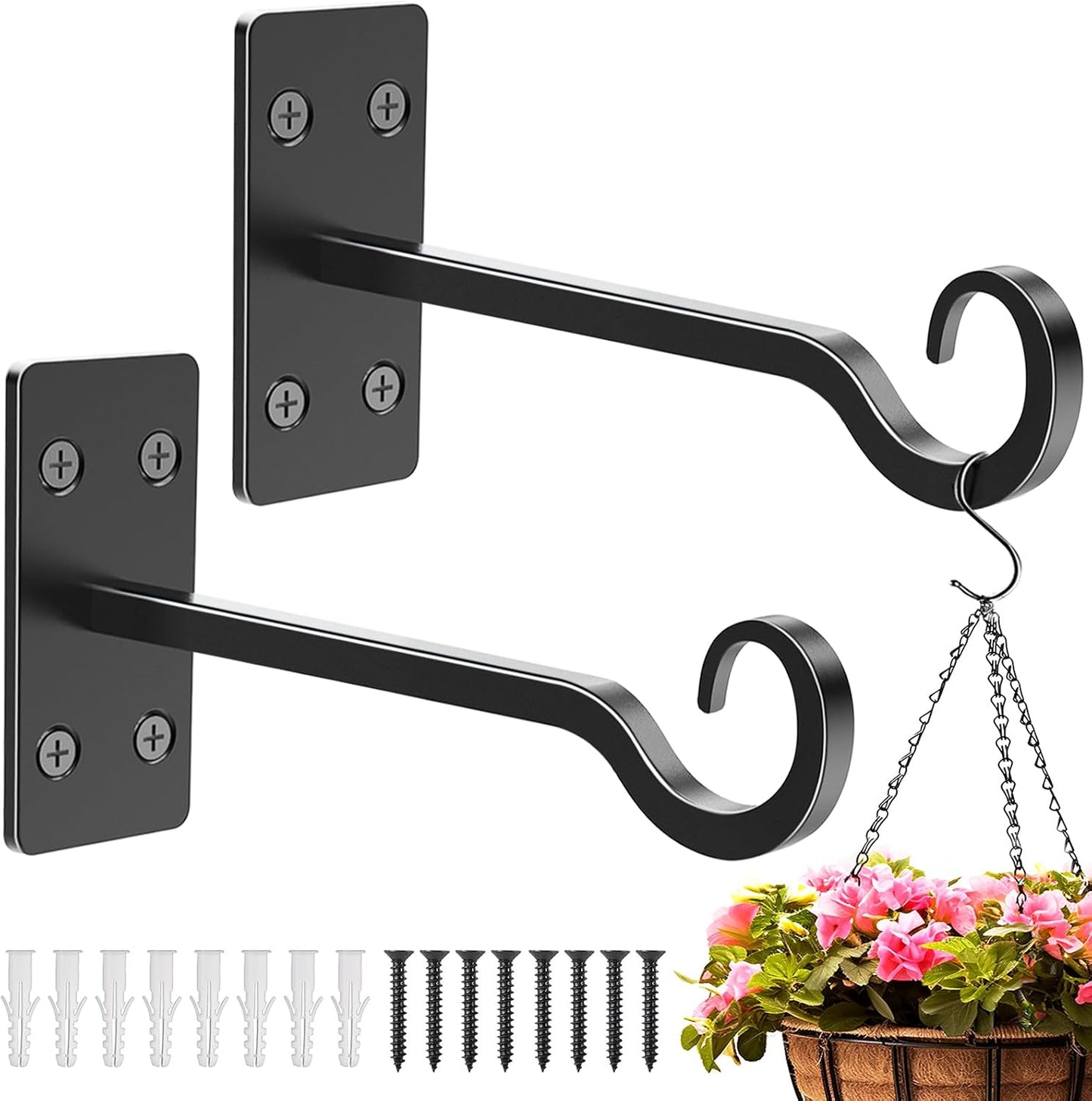 Colgadores hierro forjado negro 12pulg para plantas exterior set 2