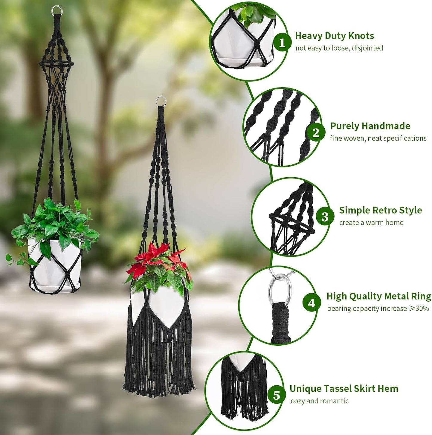 6 Pzas Colgadores Macramé para Plantas Interior con Ganchos