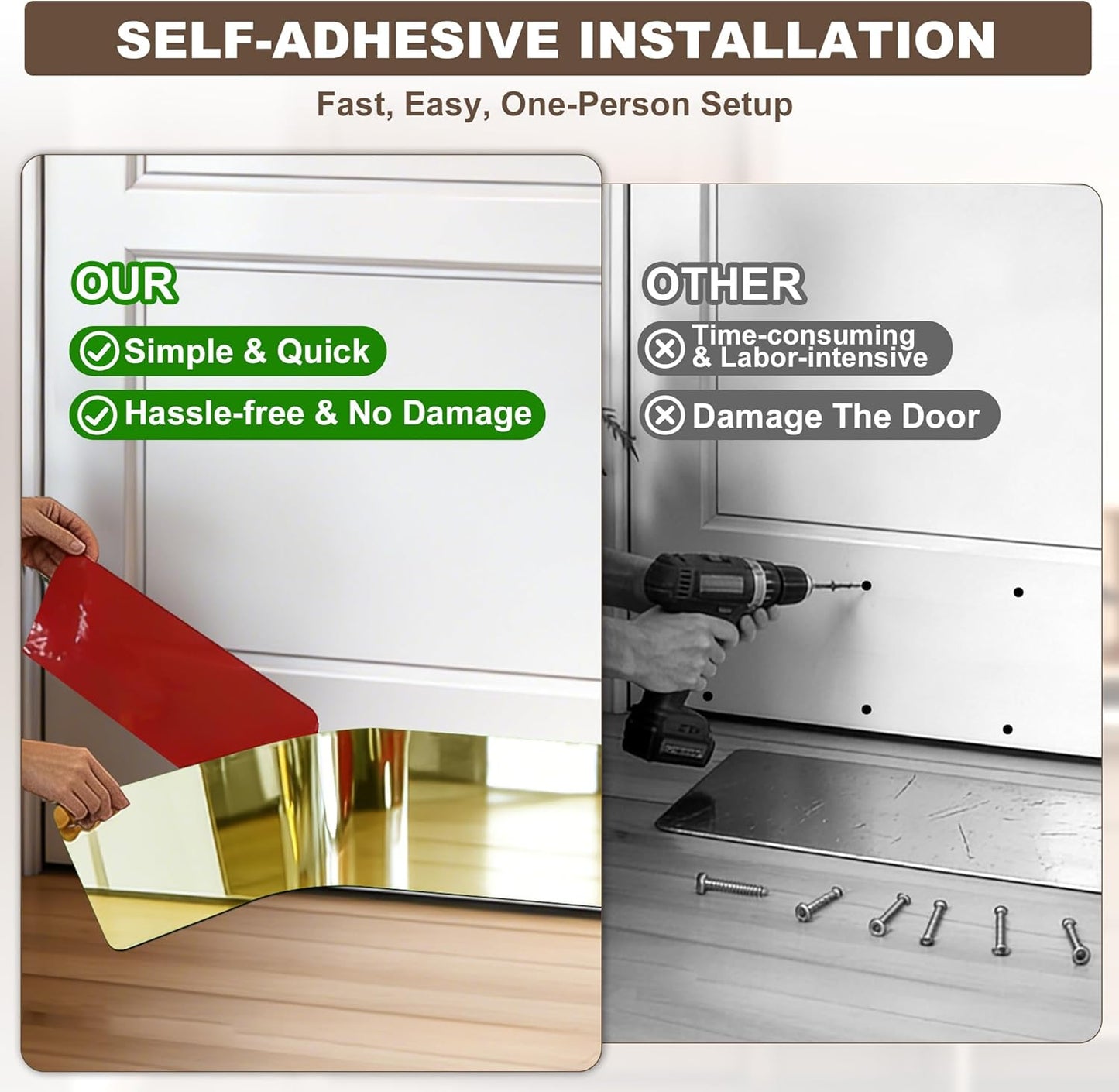 Placa acero inox autoadhesiva para puerta 8x34pulg resistente