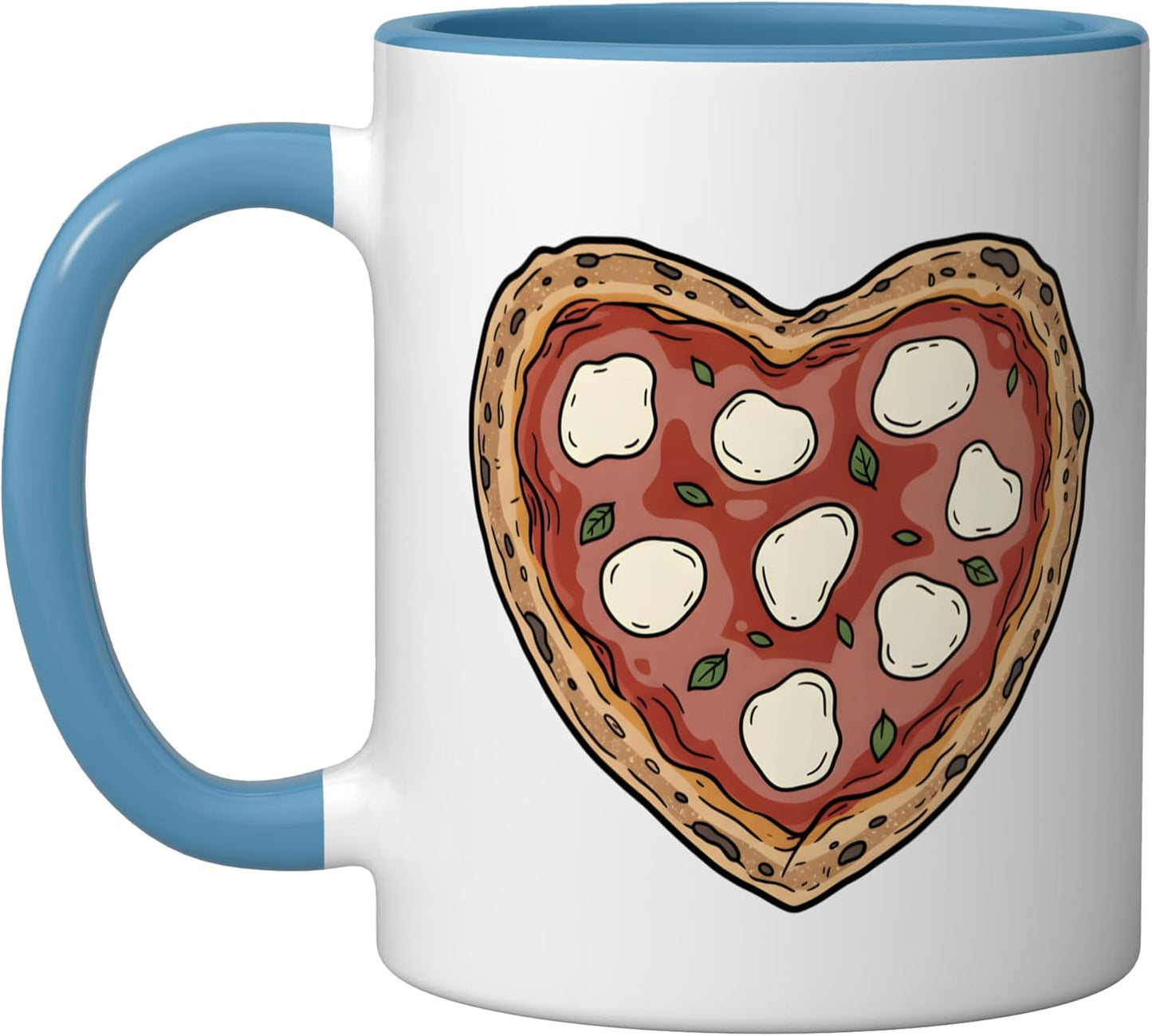 Taza Cerámica Corazón Pizza Amor para Hombres Mujeres Azul Blanco