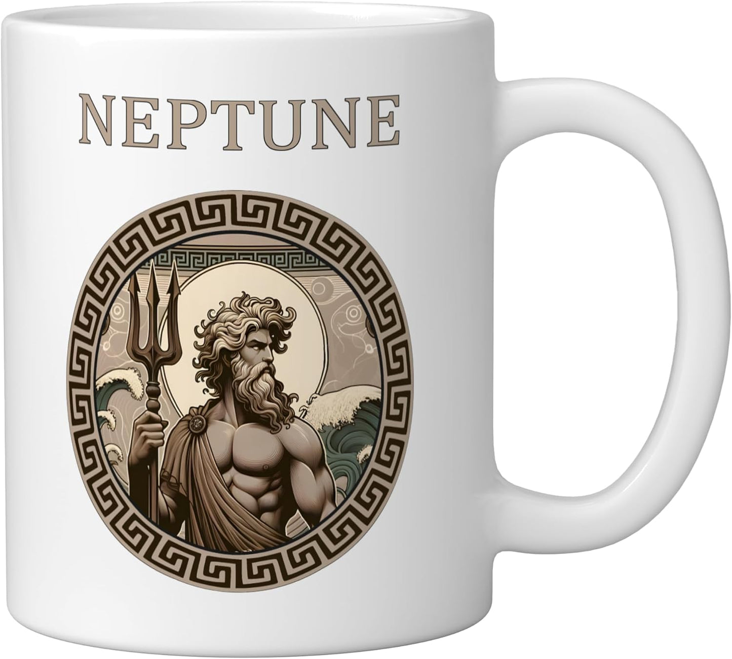 Taza cerámica de Neptuno dios del mar blanca