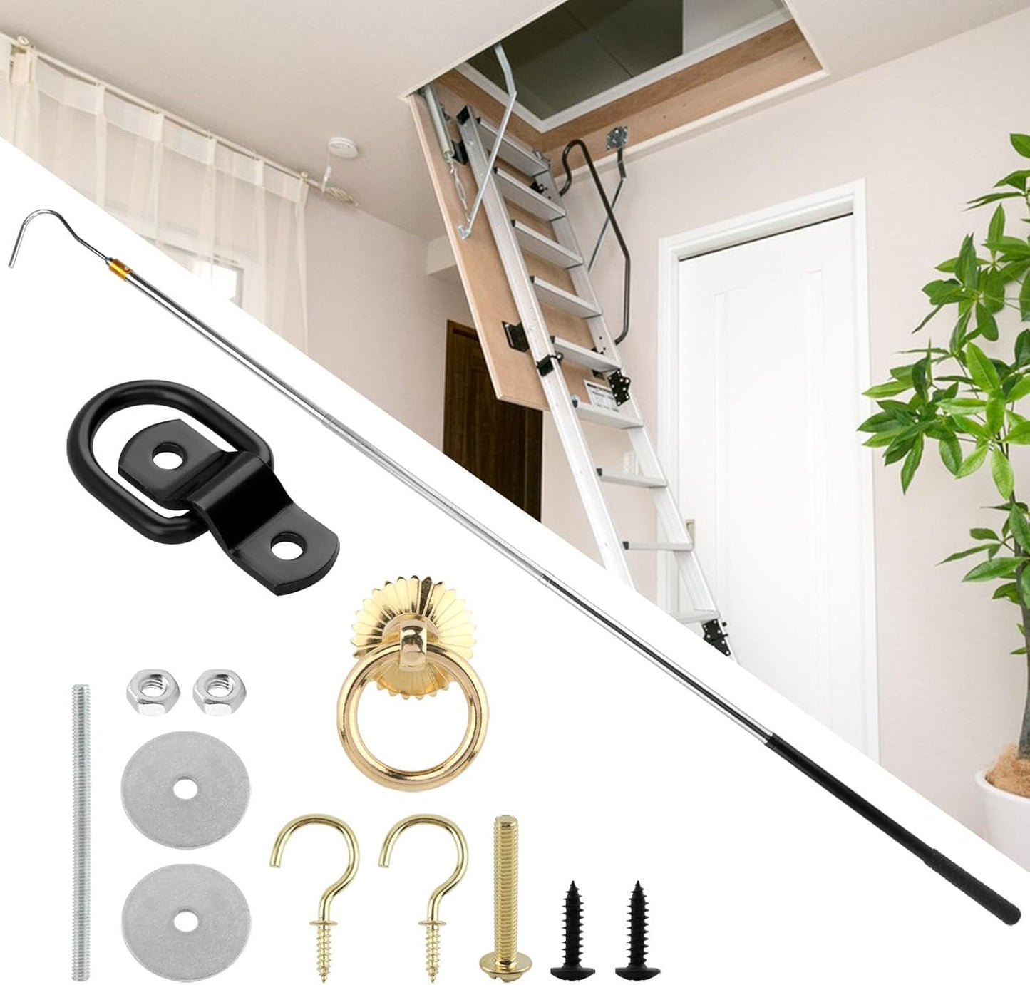 Gancho desplegable para ático kit escalera extensible 64pulg