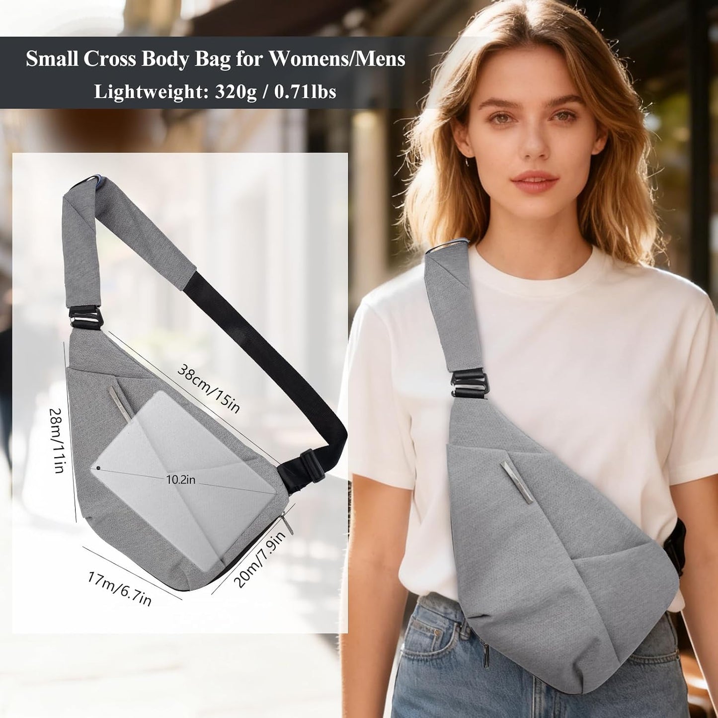 Bolso bandolera gris cabestrillo