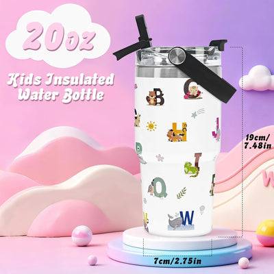 Vaso de acero inoxidable para niños con asa, aislamiento, sin fugas y popote