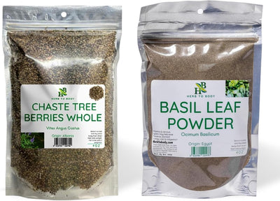 Polvo de hoja entera de bayas de árbol casto y albahaca 4 oz
