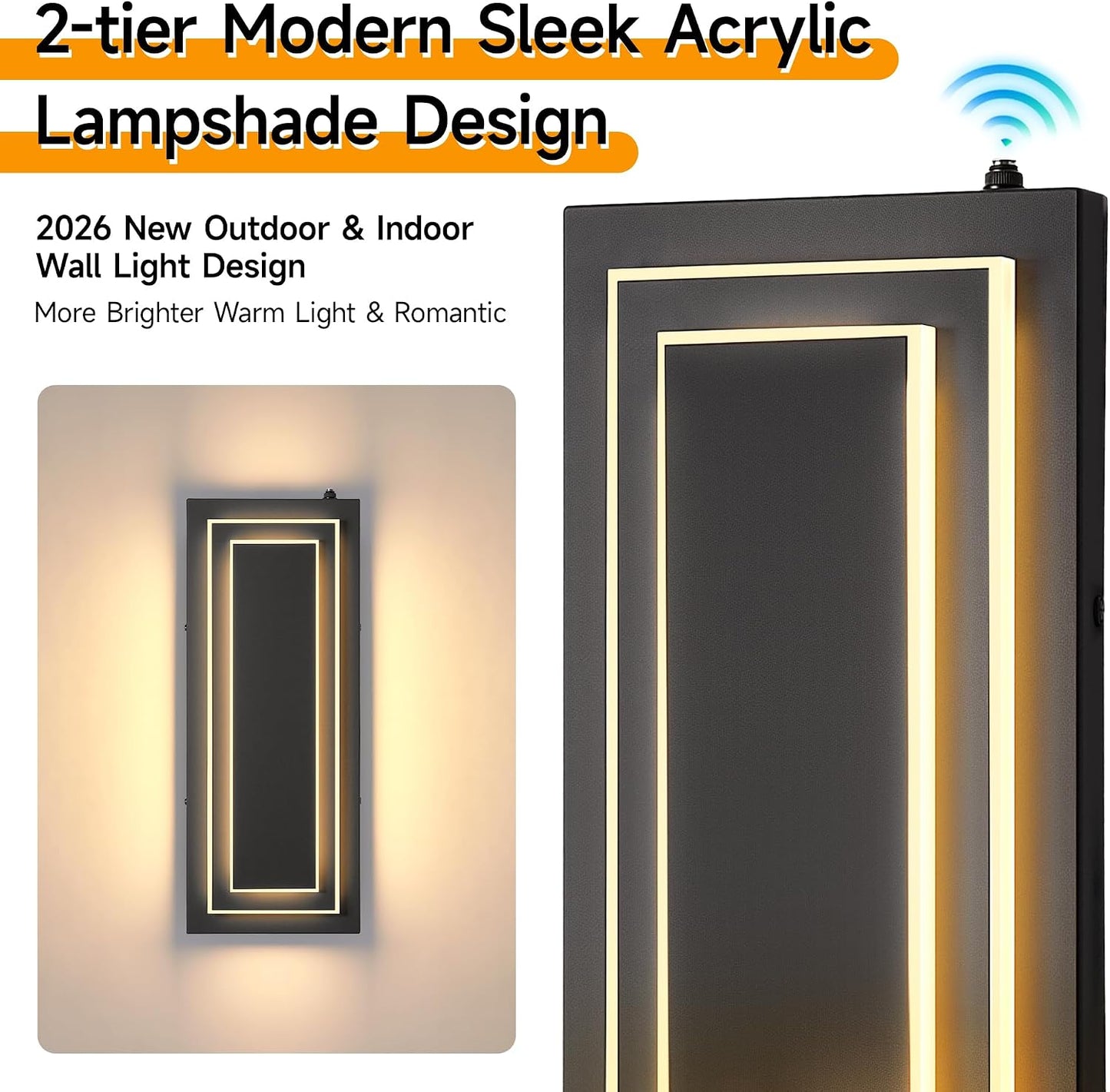 Lámpara pared exterior 15.7pulg negra 2 niveles impermeable moderna