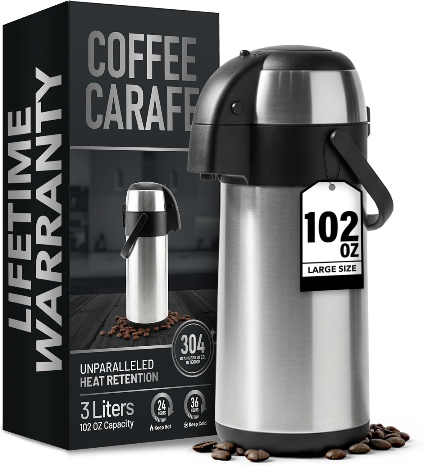 Jarra de café aislada de acero inoxidable con bomba