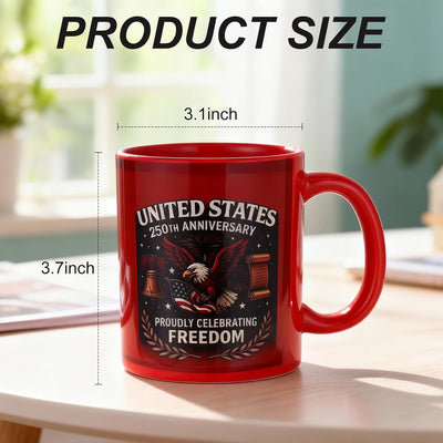Taza de café de cerámica blanca con bandera de EE.UU. de 250 años
