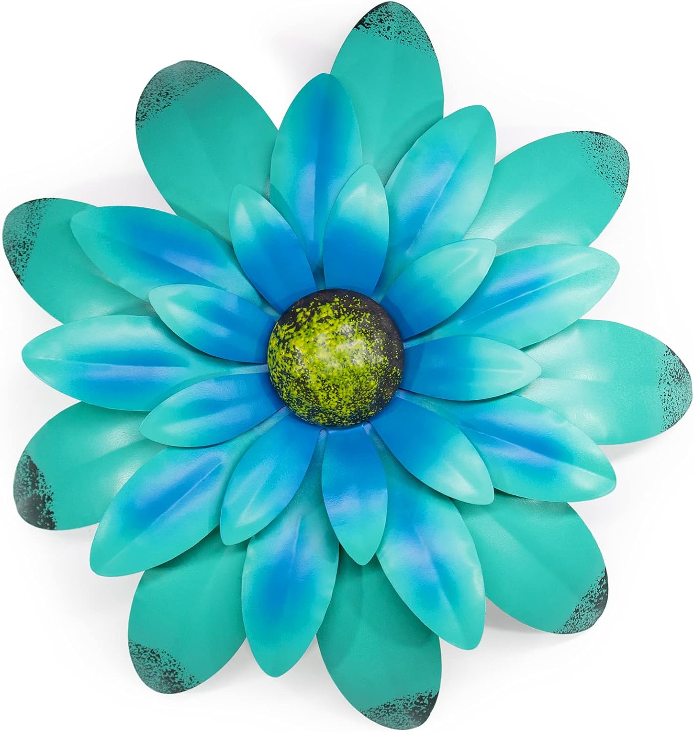 Decoración pared metal azul con flores 12pulg