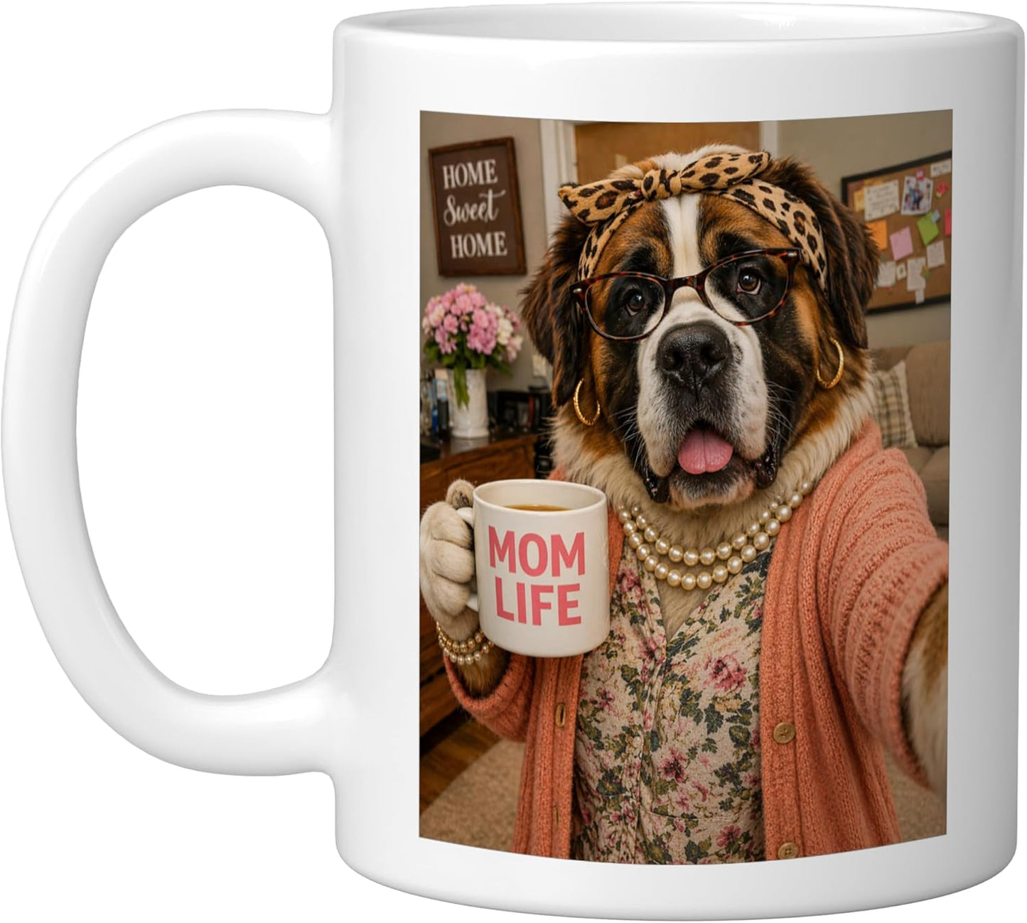Taza Cerámica Humor Mamá Amor Saint Bernard Blanco