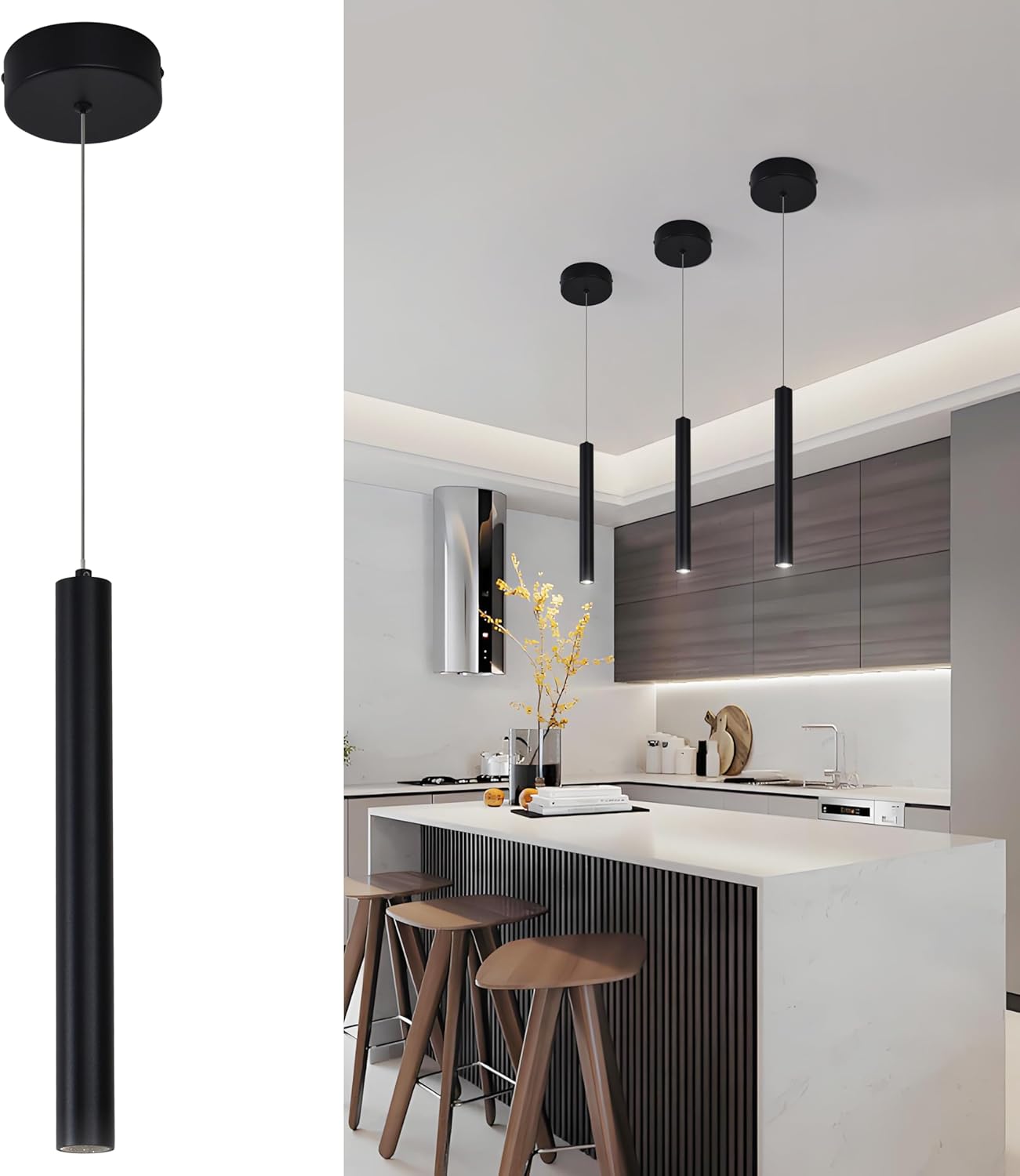 Lámpara colgante mini 3 luces LED para cocina isla comedor