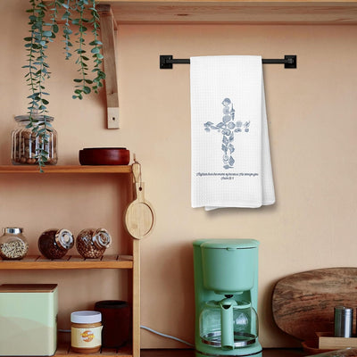 Toallas de cocina con cruz cristiana, decoración religiosa, versiculo biblico, océano y conchas