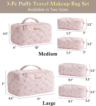Bolsa maquillaje viaje 3 pzas L rosa con divisor transparente