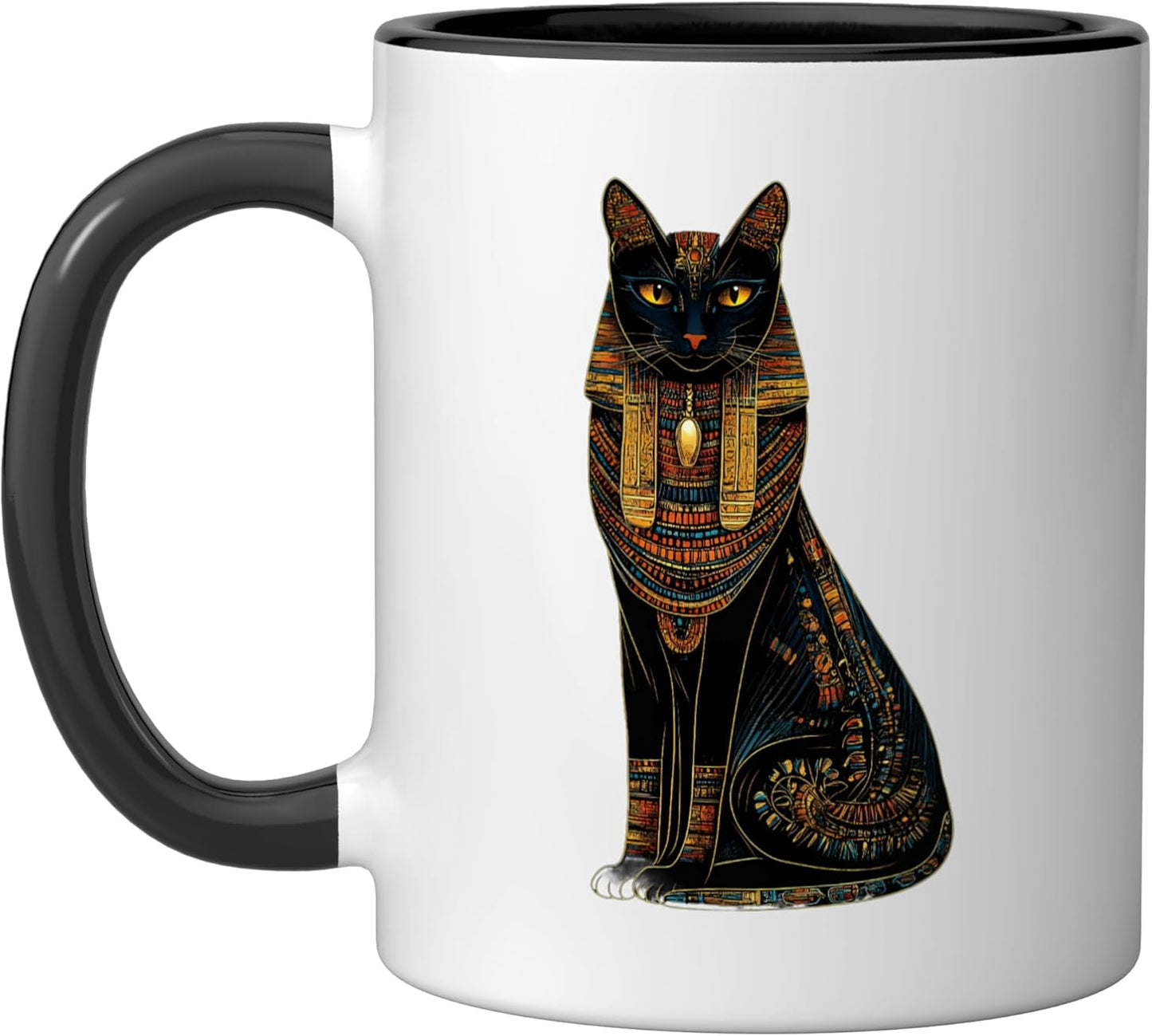Taza Cerámica Egipcia Dios Bastet Negro/Blanco