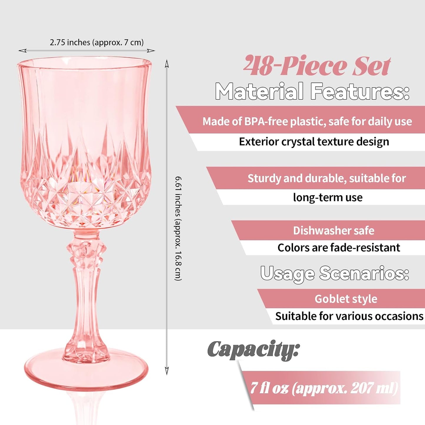 48 Copas Vino Plástico Rosa Claro Reutilizables