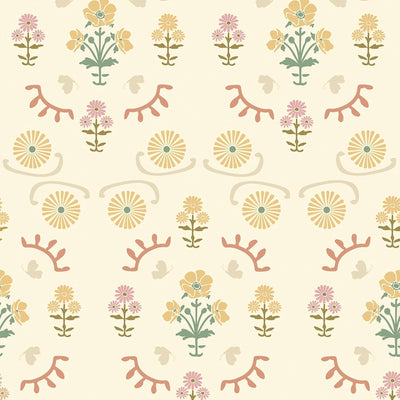 Papel tapiz floral bohemio autoadhesivo retro beige 17x79pulg