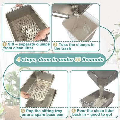 Caja arena gatos acero inox 2 bandejas tamizado alta velocidad