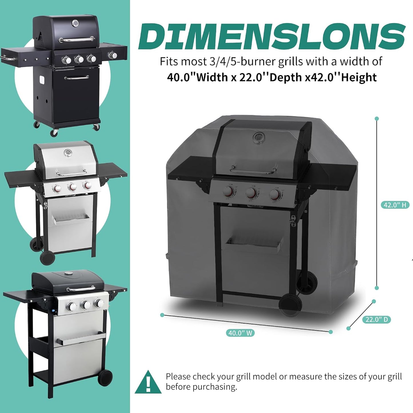 Cubierta parrilla gas 600D impermeable con correas ajustables
