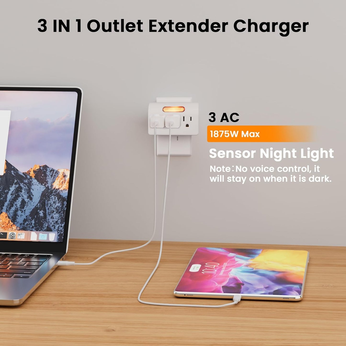 Extensor tomacorrientes 3 salidas con luz LED