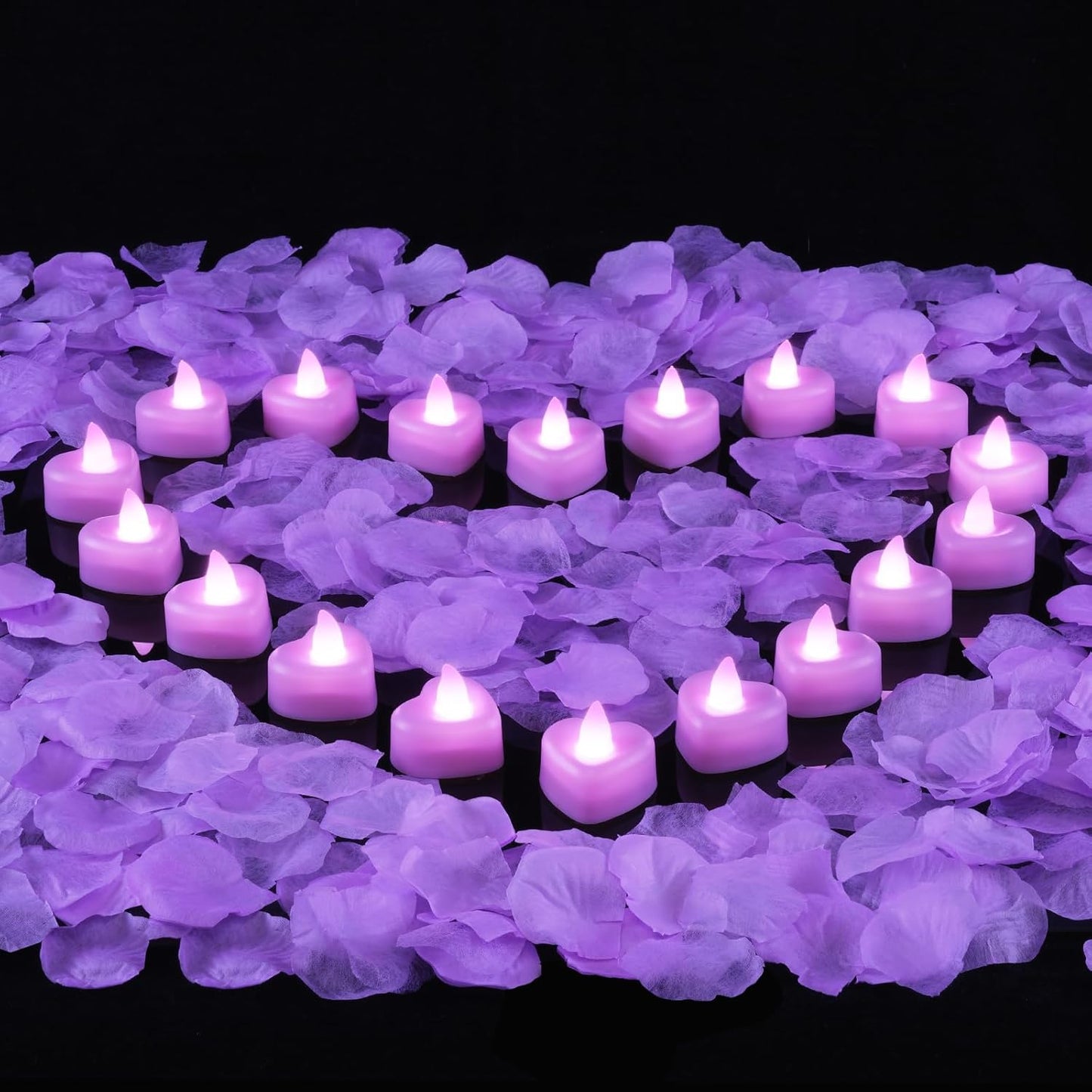 Juego 2000 pétalos rosa morado con luces LED 24