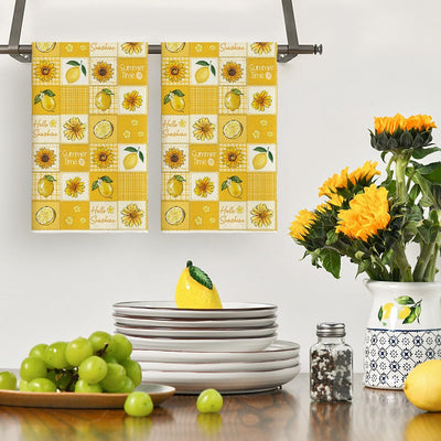 Juego de 2 toallas de cocina Artoid con girasoles, limones y flores