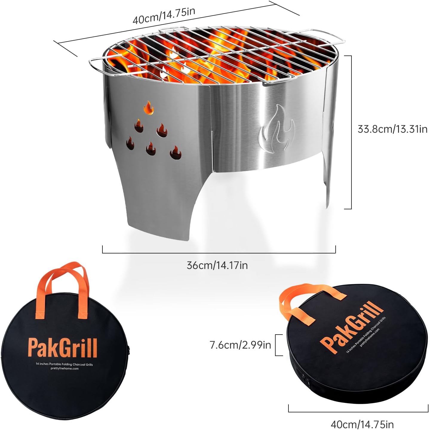Parrilla plegable acero inox 14pulg con bolsa transporte
