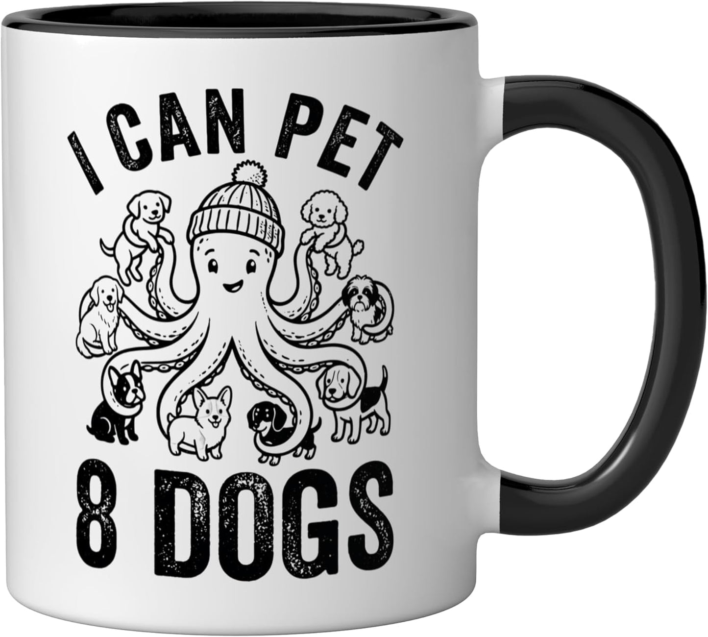 Taza cerámica de octopos amante de perros negro/blanco