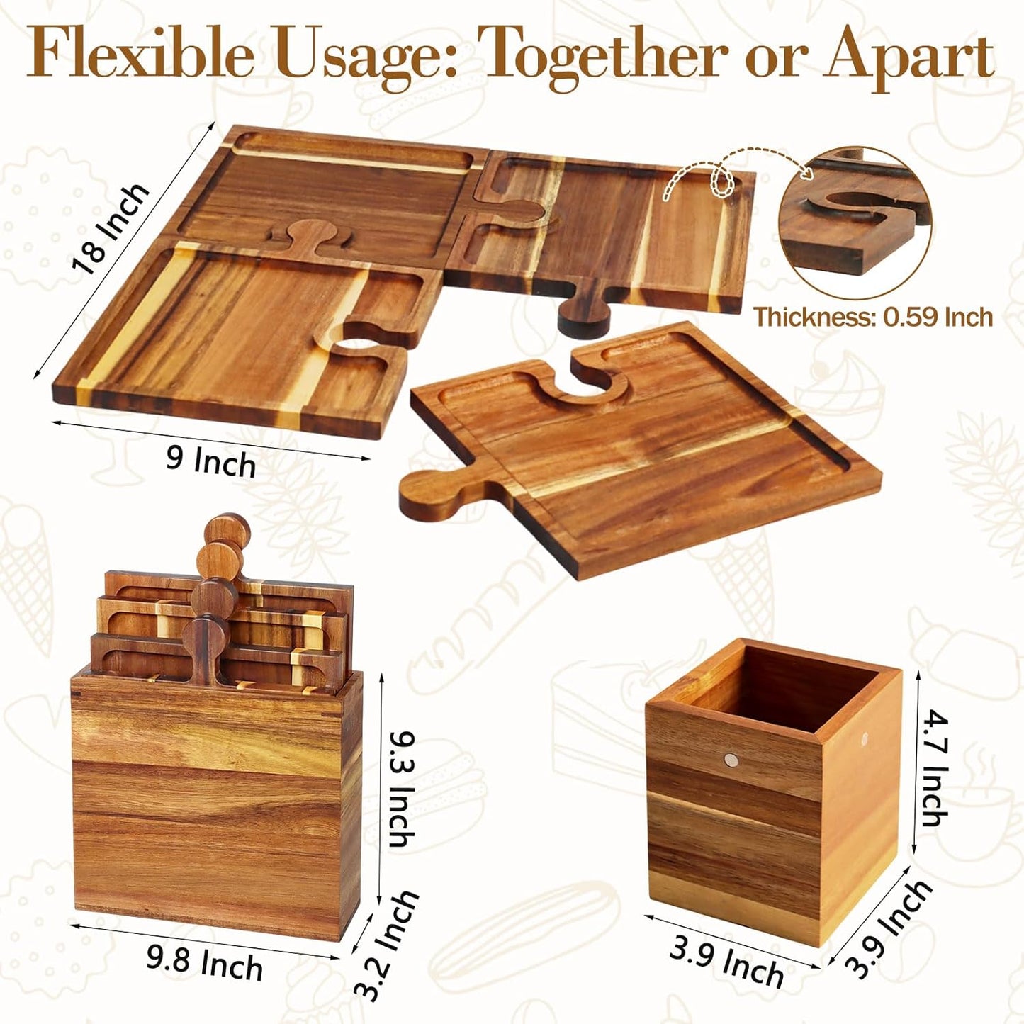 Set 4 Tablas Madera Acacia con Soporte Magnético