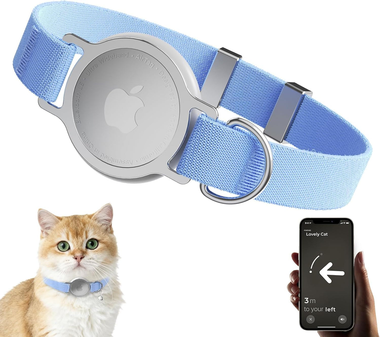 Collar AirTag para gatos elástico ajustable resistente arañazos