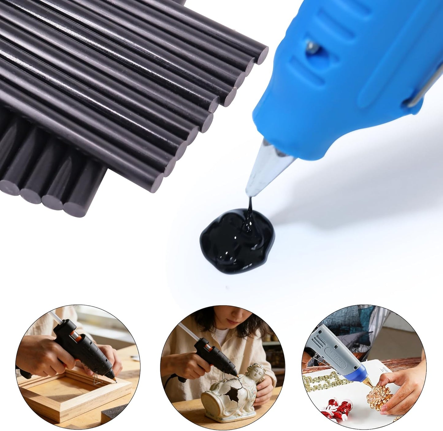 20 Barras Pegamento Negro Termofusible 0.43pulg x7.87pulg