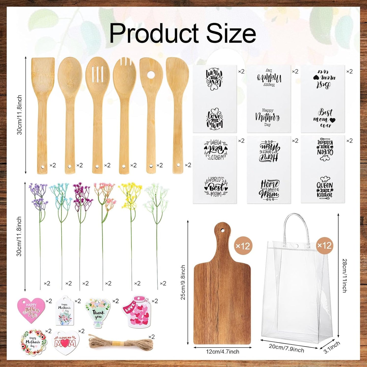 Set 12 Tablas Cortar Bambú Cocina Charcutería Espátula Cucharas
