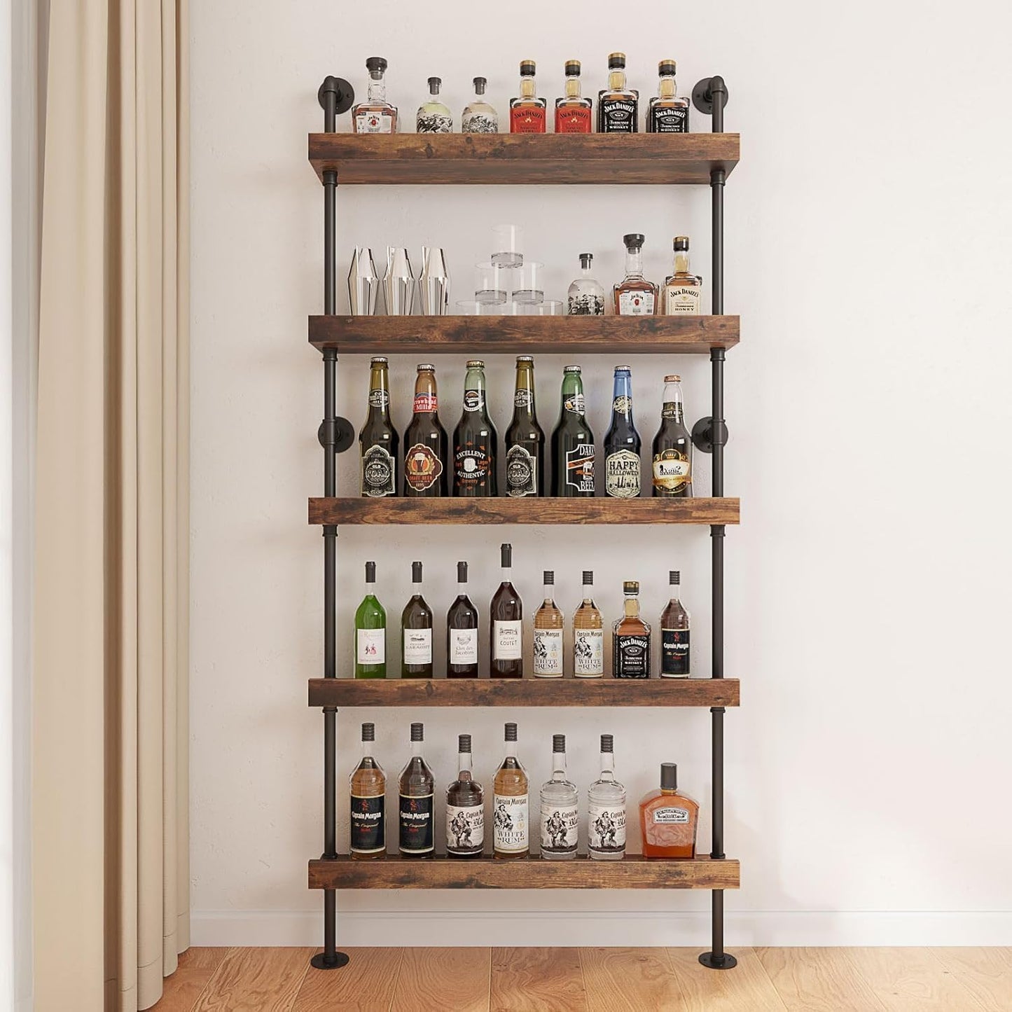 Estante de vino 5 niveles tubería para pared bar