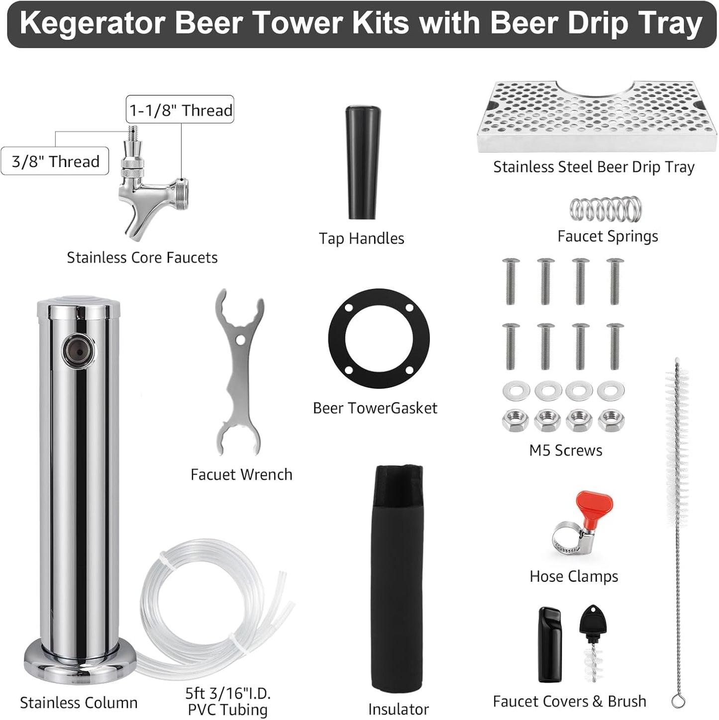Torre Kegerator un solo grifo acero inox bandeja goteo