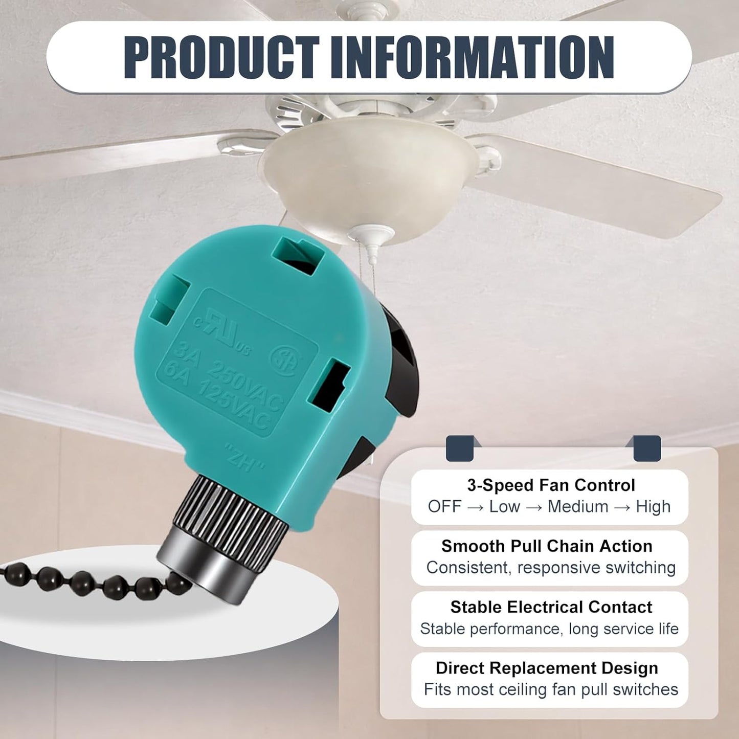 Interruptor cadena ventilador 3 velocidades 4.5-6uF